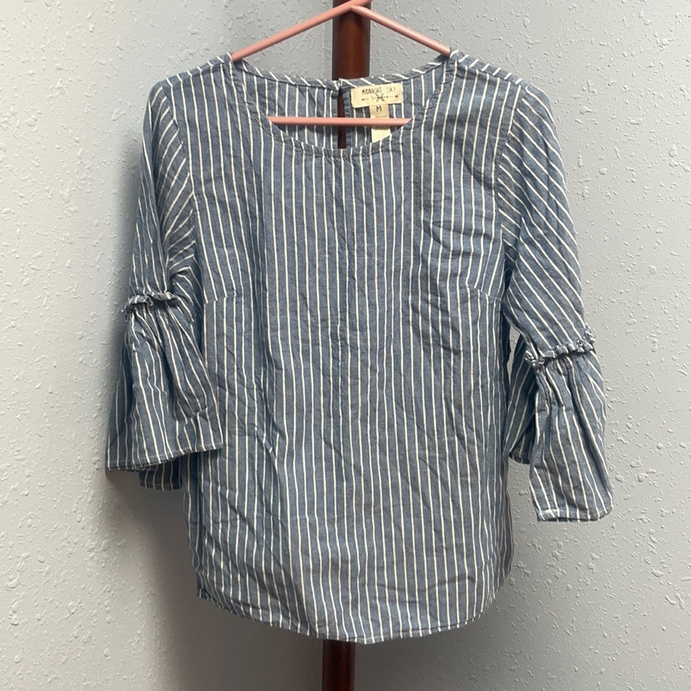 Midnight Sky Striped Shirt with Flared Arms